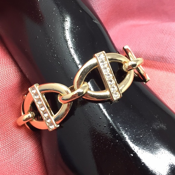 Gold Pave Crystal Link Bracelet 7โ 8โ New Toggle - Picture 2 of 6